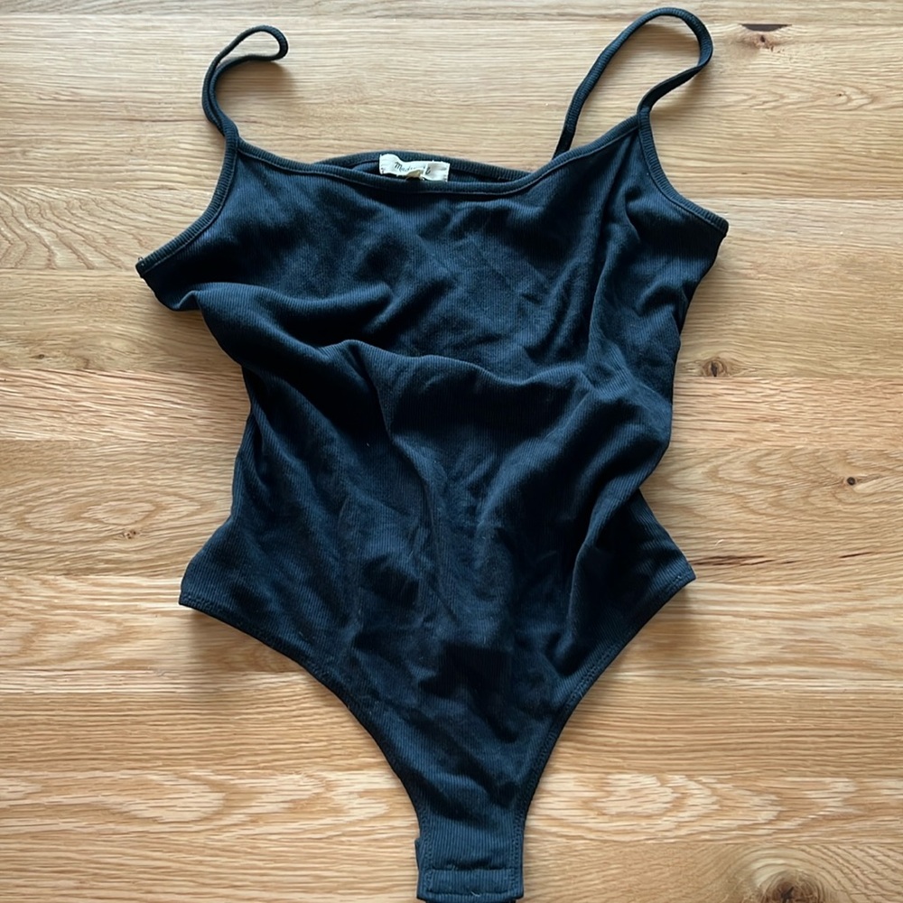 Black Ribbed Thong Bodysuit